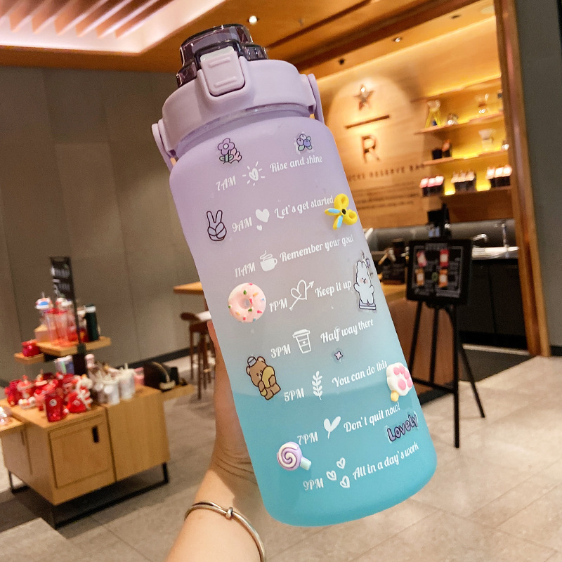 Bunte TikTok-Wasserflasche mit 3D-Aufklebern/Aufklebern, 2000 ml
