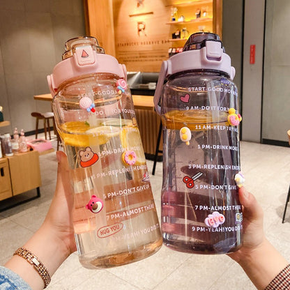 Transparente TikTok-Wasserflasche mit 3D-Aufklebern/Aufklebern, 2000 ml