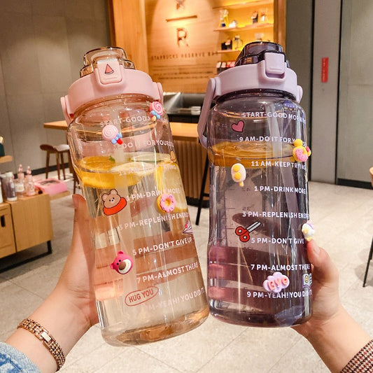 Transparente TikTok-Wasserflasche mit 3D-Aufklebern/Aufklebern, 2000 ml
