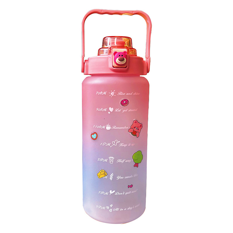 Bunte TikTok-Wasserflasche mit 3D-Aufklebern/Aufklebern, 2000 ml
