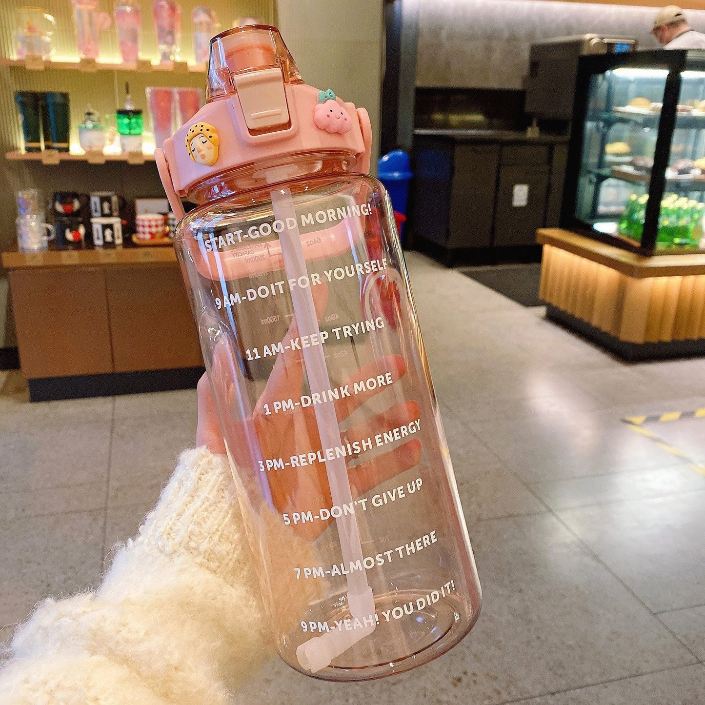 Auslaufsichere, klare TikTok-Wasserflasche, 2000 ml