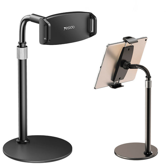 Cell phone and iPad holder with adjustable elevation and rotation up to 360 degrees