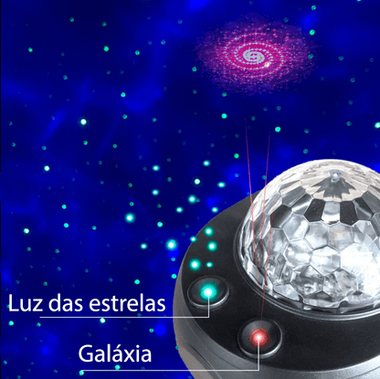 Projetor de luz céu estrelado/galáxia com caixa de som via bluetooth ou cartão - Rede Canan