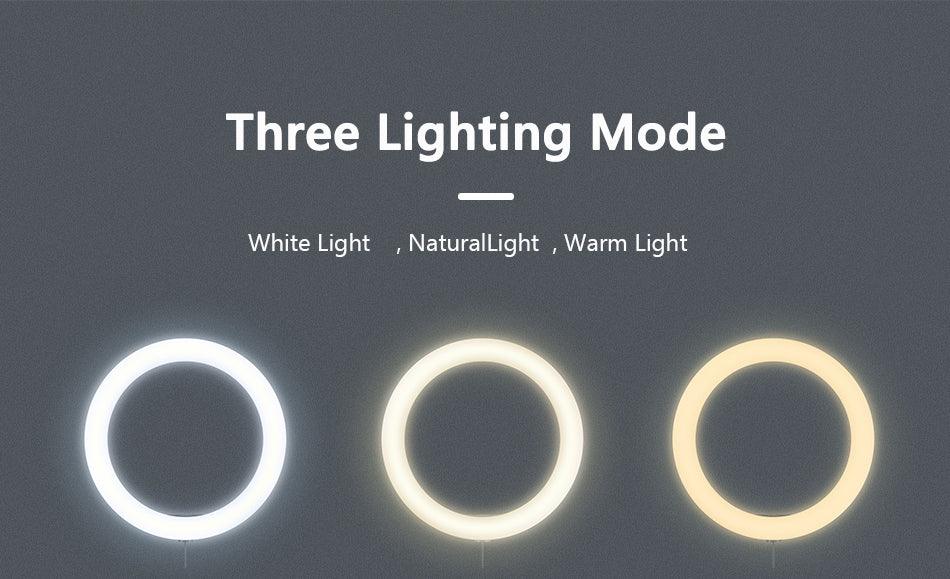 Ring light com tripé ajustável e 3 tipos de cores 26cm - Rede Canan